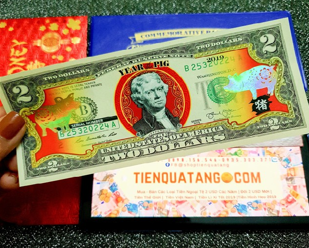 Tiền 2 USD Con Heo Mạ Vàng 2019 Mỹ Phát Hành