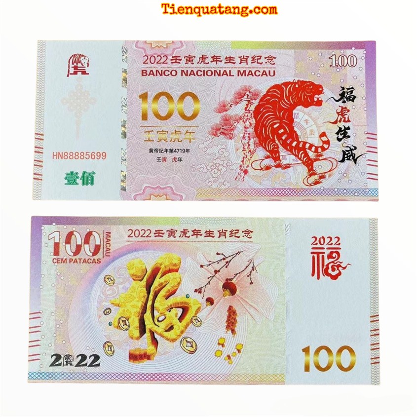 Tiền Con Hổ 100 Macao 2022 Lì Xì Tết May Mắn - Tặng Kèm Bao Lì Xì