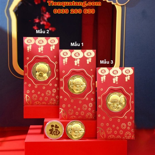 Bao Lì Xì Mèo Vàng 24K Tài Lộc Đài Loan 0.1gr