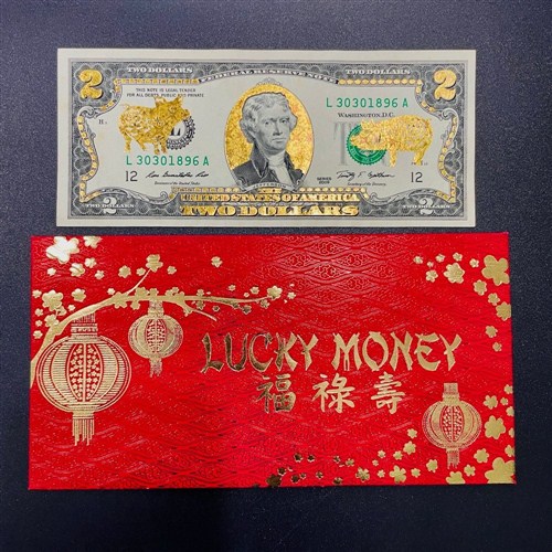 Tiền 2 USD Con Heo Vàng 3D Lì Xì Tết 2024