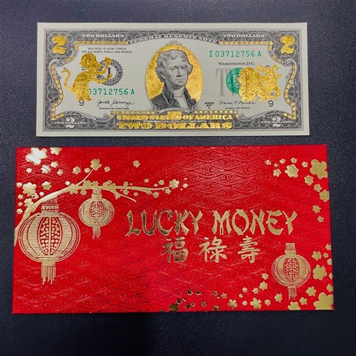 Tiền 2 USD Con Khỉ Mạ Vàng 3D Lì Xì Phong Thủy 2023