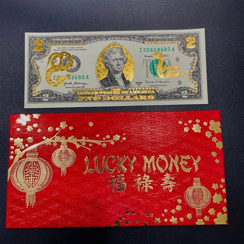 Tiền 2 USD Con Rắn Vàng 3D Lì Xì Têt 2024