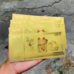 Tiền 100 Macao Hình Con Mèo Mạ Vàng Plastic ( Mẫu 2 )