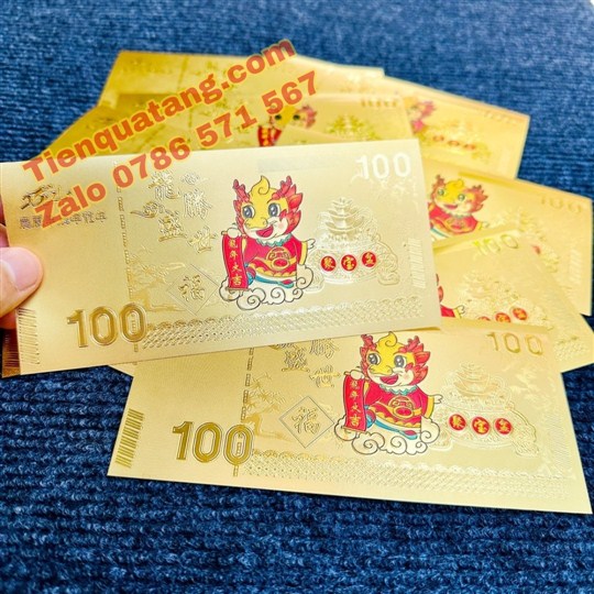 Tiền Con Rồng 100 Macao Plastic Mạ Vàng  (Mẫu 2) Tặng Kèm Bao Lì Xì  Tết