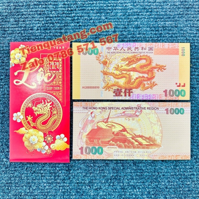 Tiền Hình Con Rồng 1000 Hong Kong Lưu Niệm Tặng Kèm Bao Lì Xì 2024