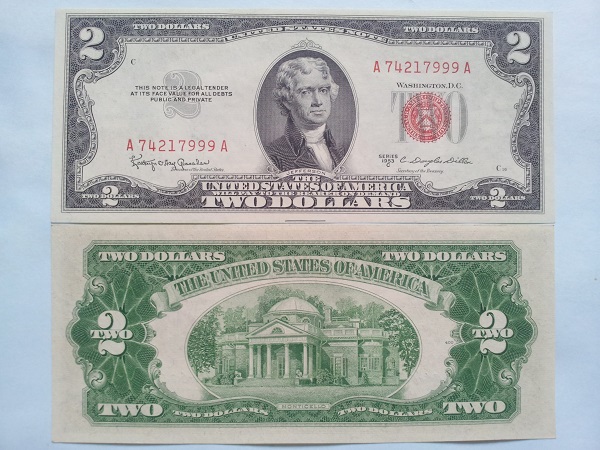 2 USD NĂM 1953 ( Mới 90 - 95% )