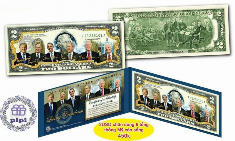 2 USD chân dung 6 tổng thống Mỹ