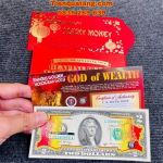 Lì Xì Tết Bộ 2 USD Thần Tài Vàng Phong Thủy Tiền Tài Năm Mới 2023